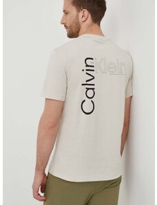 Bavlněné tričko Calvin Klein béžová barva, s potiskem