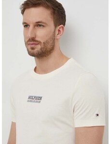 Bavlněné tričko Tommy Hilfiger béžová barva, s potiskem, MW0MW34387
