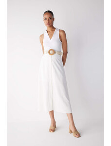 DEFACTO Normal Waist Lined Linen Blend Midi Skirt