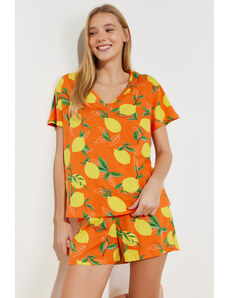 Trendyol Orange 100% Cotton Fruit Patterned Knitted Pajamas Set