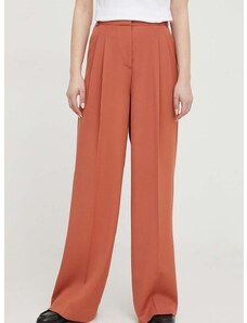 Kalhoty s příměsí vlny Calvin Klein hnědá barva, široké, high waist, K20K206335