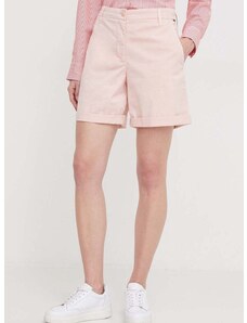 Kraťasy Tommy Hilfiger dámské, růžová barva, hladké, high waist