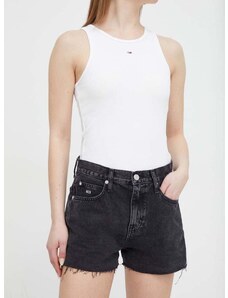 Džínové šortky Tommy Jeans dámské, černá barva, hladké, high waist, DW0DW17633