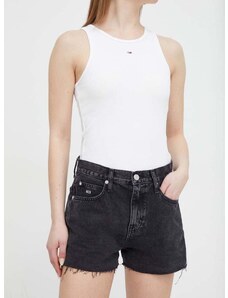 Džínové šortky Tommy Jeans dámské, černá barva, hladké, high waist