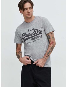 Bavlněné tričko Superdry šedá barva, s potiskem