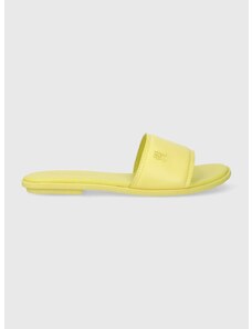 Kožené pantofle Tommy Hilfiger POP COLOR MULE SANDAL dámské, žlutá barva, FW0FW07936