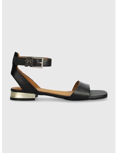 Kožené sandály Tommy Hilfiger TH HARDWARE FLAT SANDAL dámské, černá barva, FW0FW07733