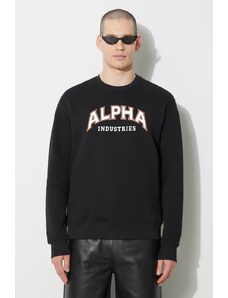 Mikina Alpha Industries College Sweater pánská, černá barva, s potiskem, 146301
