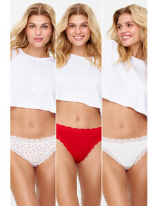 Trendyol Multicolored 3 Pack Cotton Lace Detailed Thong Knitted Panties