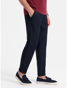 Ombre Clothing Pánské chino kalhoty s elastickým pasem - tmavě modré V3 OM-PACP-0157