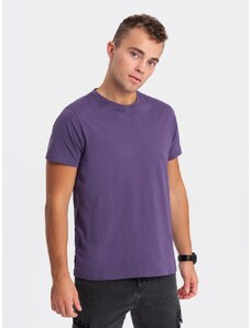 Ombre Clothing Bavlněné klasické fialové tričko s krátkým rukávem V9 TSBS-0146