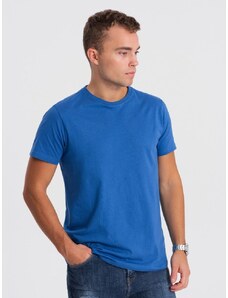 Ombre Clothing Bavlněné klasické modré tričko s krátkým rukávem V8 TSBS-0146