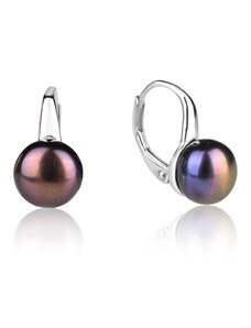 Stříbrné náušnice s fialovou říční perlou a klasickým patentem - Meucci SE383