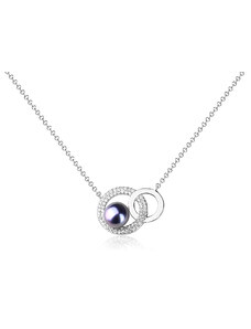 Stříbrný náhrdelník s fialovou říční perlou a zirkony - Meucci SN134