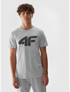 4F Pánské tričko regular s potiskem - šedé