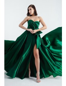 Lafaba Women's Emerald Green Strapless Slit Long Evening Dress