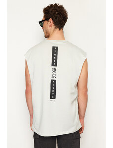 Trendyol Gray Oversize Fit Far East Printed Athlete-T-Shirt