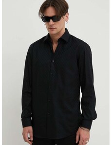 Bavlněná košile HUGO černá barva, slim, s klasickým límcem, 50508316