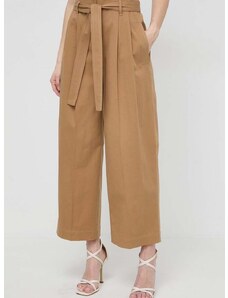 Kalhoty BOSS dámské, béžová barva, široké, high waist, 50505609