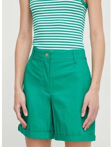 Kraťasy Tommy Hilfiger dámské, zelená barva, hladké, high waist, WW0WW41769