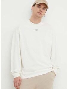 Bavlněné tričko s dlouhým rukávem HUGO bílá barva