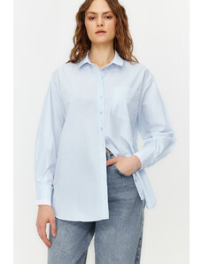 Trendyol Light Blue Double Cuff Oversize/Wrap Woven Shirt