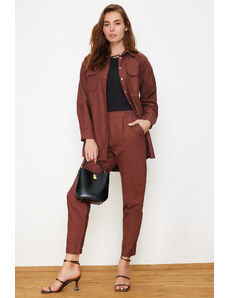 Trendyol Dark Brown Pocket Detailed Snap Closure Shirt-Pants Woven Suit