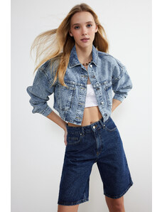 Trendyol Light Blue Oversize Crop Denim Jacket