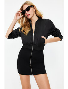 Trendyol Black Fitted Satin Bomber Jacket Formal Woven Mini Dress