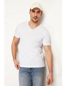 Trendyol White Regular/Normal Fit V-Neck Basic 100% Cotton T-Shirt