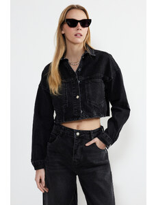 Trendyol Black Oversize Crop Denim Jacket