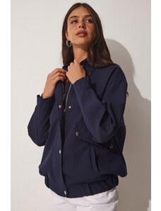 Happiness İstanbul Women's Navy Blue Wide Pocket Bomber Coat