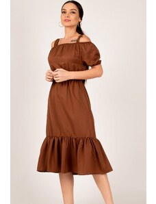 armonika Women's Brown Waist Elastic Strap Dress