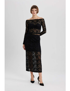 DEFACTO Lace Half Lining Normal Waist Midi Knitted Skirt