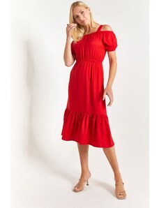 armonika Women's Red Elastic Waist Strap Dress