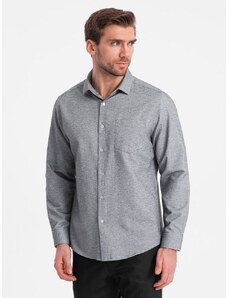 Ombre Clothing Ležérní šedá melírovaná košile s kapsou V3 SHCS-0148