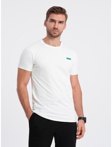 Ombre Clothing Jedinečné bílé bavlněné tričko s nášivkou V5 TSCT-0151