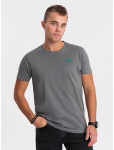 Ombre Clothing Jedinečné šedé bavlněné tričko s nášivkou V1 TSCT-0151