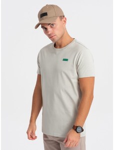 Ombre Clothing Jedinečné světle šedé bavlněné tričko s nášivkou V2 TSCT-0151