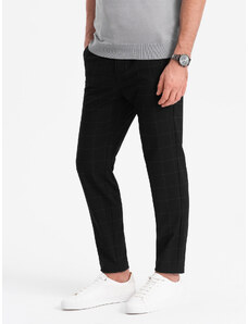 Ombre Clothing Pánské kalhoty klasického střihu v jemné kostkované barvě - černé V5 OM-PACP-0187