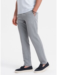 Ombre Clothing Elegantní pánské kalhoty SLIM FIT chino - světle šedé V1 OM-PACP-0191