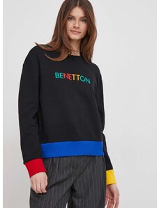 Bavlněná mikina United Colors of Benetton dámská, černá barva, s aplikací