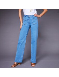 Blancheporte Široké džíny s vysokým pasem, malá postava sepraná modrá 44