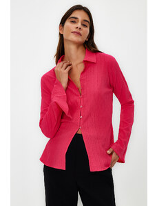 Trendyol Fuchsia Fitted Textured Woven Shirt