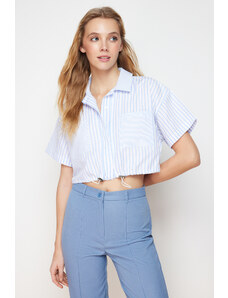 Trendyol Blue Striped End Elastic Stopper Woven Shirt
