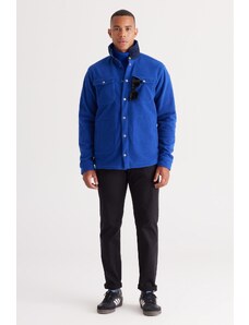 AC&Co / Altınyıldız Classics Men's Sax-Navy Blue Standard Fit Normal Cut Shirt Collar Pocket Fleece Jacket.