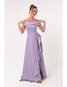 Lafaba Women's Lilac Boat Neck Satin Evening Dress & Prom Dress