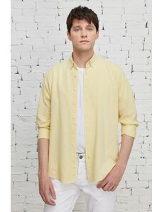 AC&Co / Altınyıldız Classics Men's Yellow Comfort Fit Relaxed Cut Linen Buttoned Collar Casual Shirt