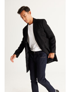 ALTINYILDIZ CLASSICS Men's Black Standard Fit Normal Cut, Monocollar Woolen Overcoat.