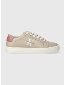 Kožené sneakers boty Calvin Klein Jeans CLASSIC CUPSOLE LACE UP béžová barva, YW0YW01269